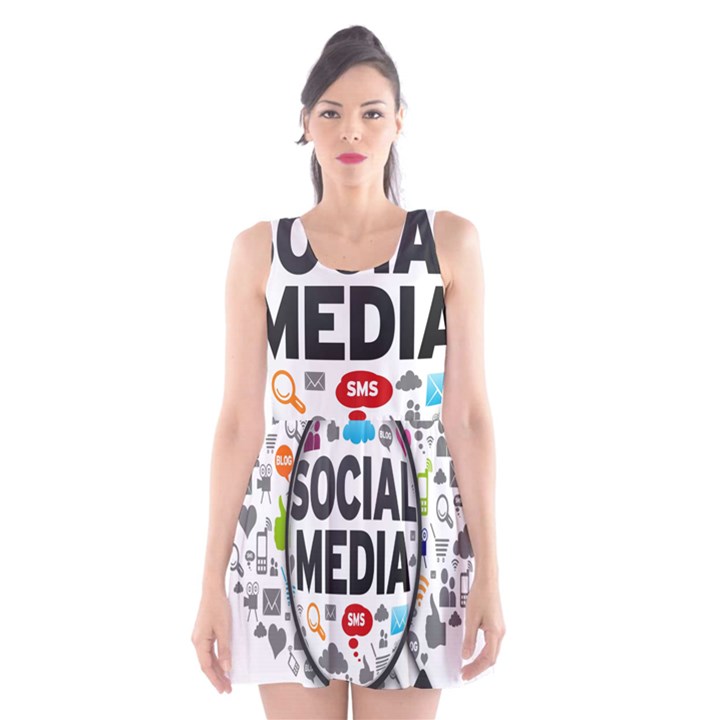 Social Media Computer Internet Typography Text Poster Scoop Neck Skater Dress