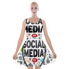 Social Media Computer Internet Typography Text Poster Velvet Skater Dress by BangZart