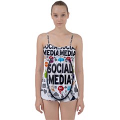 Social Media Computer Internet Typography Text Poster Babydoll Tankini Set