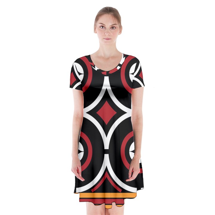 Toraja Pattern Ne limbongan Short Sleeve V-neck Flare Dress