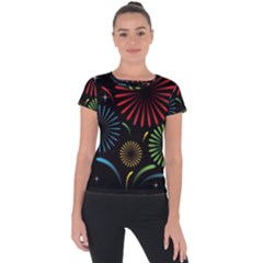 Fireworks With Star Vector Short Sleeve Sports Top 