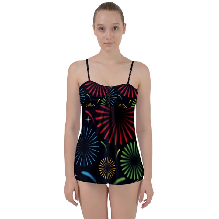 Fireworks With Star Vector Babydoll Tankini Set