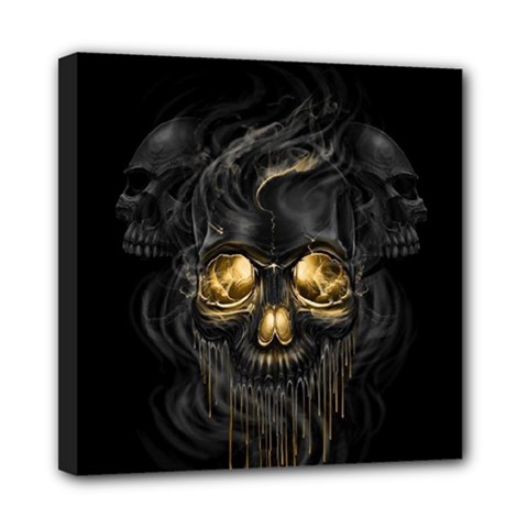 Art Fiction Black Skeletons Skull Smoke Mini Canvas 8  X 8  by BangZart