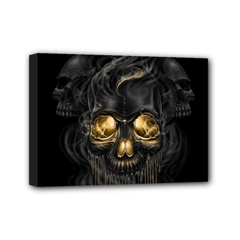 Art Fiction Black Skeletons Skull Smoke Mini Canvas 7  X 5  by BangZart