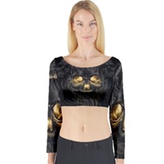 Art Fiction Black Skeletons Skull Smoke Long Sleeve Crop Top by BangZart