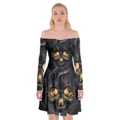 Art Fiction Black Skeletons Skull Smoke Off Shoulder Skater Dress