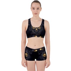 Art Fiction Black Skeletons Skull Smoke Work It Out Sports Bra Set