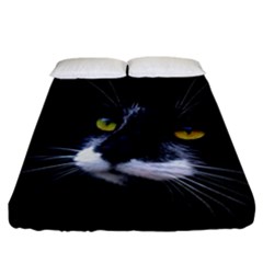 Face Black Cat Fitted Sheet (california King Size) by BangZart