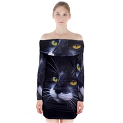 Face Black Cat Long Sleeve Off Shoulder Dress by BangZart