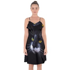 Face Black Cat Ruffle Detail Chiffon Dress by BangZart