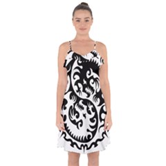 Ying Yang Tattoo Ruffle Detail Chiffon Dress