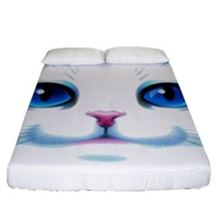 Cute White Cat Blue Eyes Face Fitted Sheet (king Size)