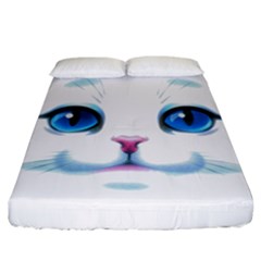 Cute White Cat Blue Eyes Face Fitted Sheet (california King Size)