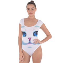 Cute White Cat Blue Eyes Face Short Sleeve Leotard 