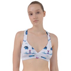 Cute White Cat Blue Eyes Face Sweetheart Sports Bra