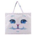 Cute White Cat Blue Eyes Face Zipper Large Tote Bag View1