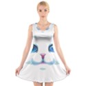 Cute White Cat Blue Eyes Face V-Neck Sleeveless Skater Dress View1