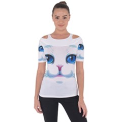 Cute White Cat Blue Eyes Face Short Sleeve Top