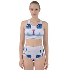 Cute White Cat Blue Eyes Face Bikini Swimsuit Spa Swimsuit  by BangZart