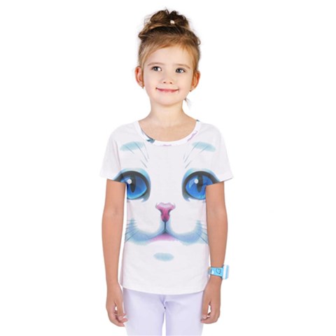 Cute White Cat Blue Eyes Face Kids  One Piece Tee by BangZart