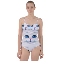 Cute White Cat Blue Eyes Face Sweetheart Tankini Set