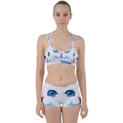 Cute White Cat Blue Eyes Face Women s Sports Set