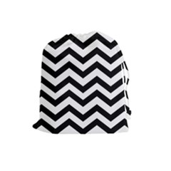 Black And White Chevron Drawstring Pouches (large)  by BangZart