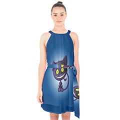 Funny Cute Cat Halter Collar Waist Tie Chiffon Dress