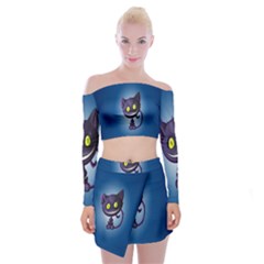 Funny Cute Cat Off Shoulder Top With Skirt Set by BangZart