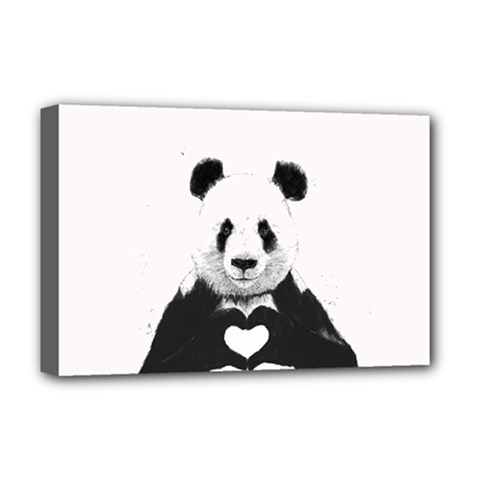 Panda Love Heart Deluxe Canvas 18  X 12   by BangZart