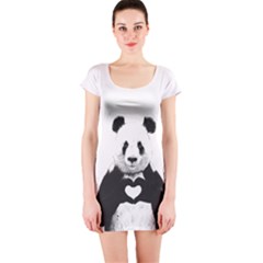 Panda Love Heart Short Sleeve Bodycon Dress by BangZart