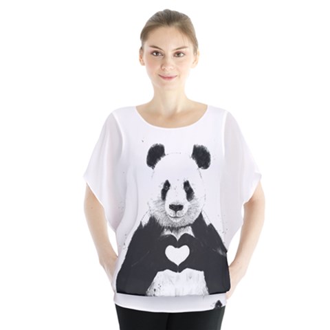 Panda Love Heart Blouse by BangZart