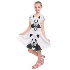 Panda Love Heart Kids  Short Sleeve Dress by BangZart