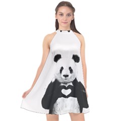 Panda Love Heart Halter Neckline Chiffon Dress  by BangZart