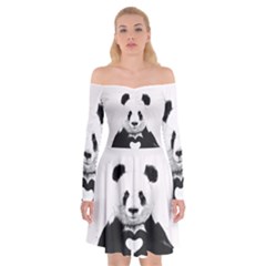 Panda Love Heart Off Shoulder Skater Dress by BangZart