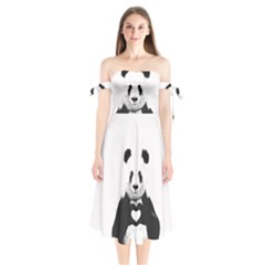 Panda Love Heart Shoulder Tie Bardot Midi Dress