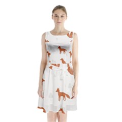 Fox Animal Wild Pattern Sleeveless Waist Tie Chiffon Dress by BangZart