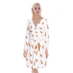 Fox Animal Wild Pattern Long Sleeve Velvet Front Wrap Dress by BangZart