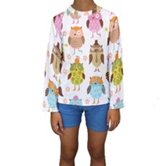 Cute Owls Pattern Kids  Long Sleeve Swimwear by BangZart