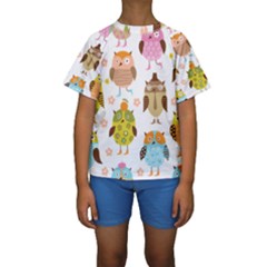 Cute Owls Pattern Kids  Short Sleeve Swimwear by BangZart