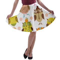 Cute Owls Pattern A-line Skater Skirt by BangZart