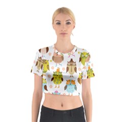 Cute Owls Pattern Cotton Crop Top by BangZart