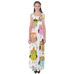 Cute Owls Pattern Empire Waist Maxi Dress by BangZart