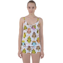 Cute Owls Pattern Tie Front Two Piece Tankini