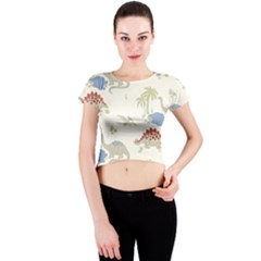 Dinosaur Art Pattern Crew Neck Crop Top by BangZart