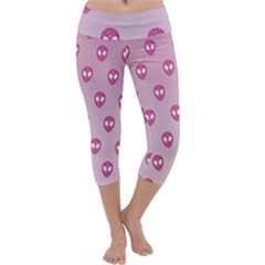 Alien Pattern Pink Capri Yoga Leggings by BangZart