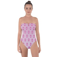 Alien Pattern Pink Tie Back One Piece Swimsuit