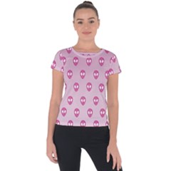 Alien Pattern Pink Short Sleeve Sports Top 