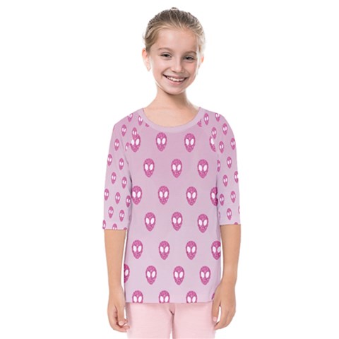 Alien Pattern Pink Kids  Quarter Sleeve Raglan Tee by BangZart