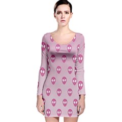 Alien Pattern Pink Long Sleeve Velvet Bodycon Dress